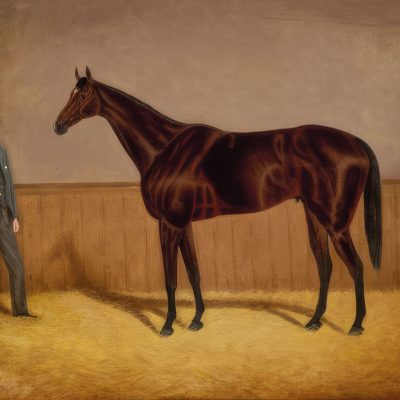 Painting of Alfred Eccles owner of the Four Mile Hotel with his champion racehorse Le Var